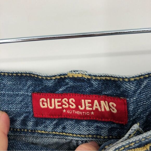 Vtg Guess Jeans Y2K Denim Mini Skirt‎ Womens 28 Gold Sequins Cutoff Destructed - Picture 2 of 14